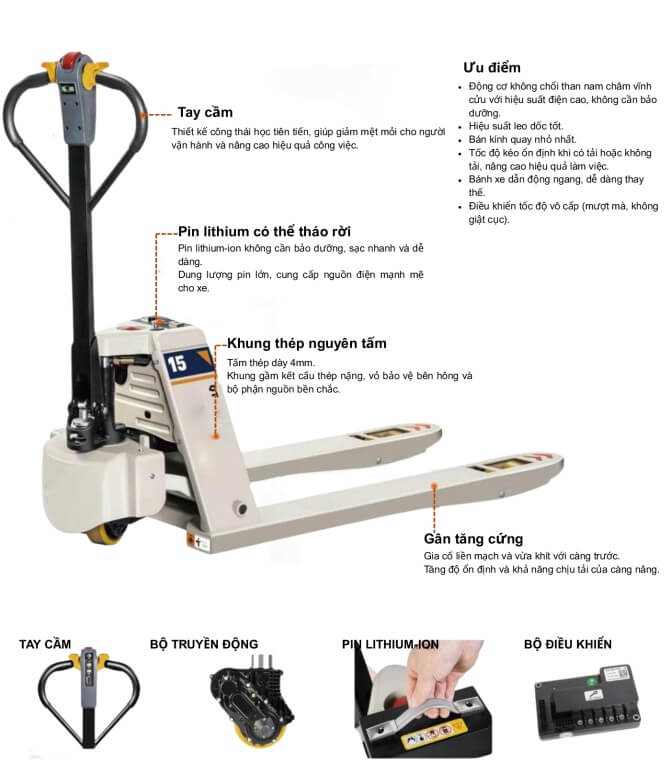 Các bộ phận cơ bản của xe nâng điện tay thấp