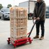 Xe nâng vận chuyển thùng nhựa 300kg được nhiều chủ sạp hoa quả sử dụng giúp tiết kiệm công sức